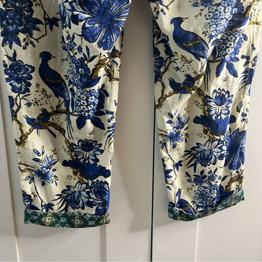 Sundance Cropped Leia Pants Floral Blue Relaxed Lounge Bohemian Peacock size SP - Picture 10 of 12